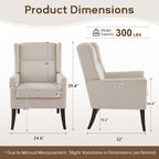 Zihanhome High Back Living Room Chairs, Fabric Accent Chair, Comfy Upholstered Armchair with Wooden Legs for Living Room, Bedroom, Apartment (1, Beige)