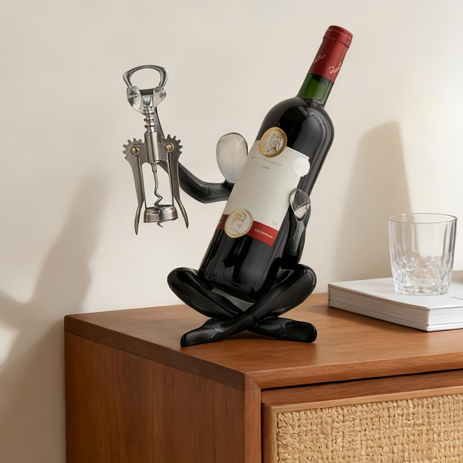 XINXUAN Abstract Wine Bottle Holder Home Decor, Resin Hollow-Out Design Decorative Wine Rack (Gradient Black)