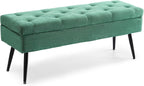 Storage Ottoman Bench, 43.5" Tufted Entryway Bench, Upholstered Long Ottoman with Storage for Living Room, Support 660lbs - Fabric Green