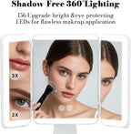SIMETRA 15.6'' Rechargeable Makeup Mirror with Lights, 156 LED Magnification Vanity Mirror with 3 Colors Lights, 3000mAh Lighted Mirror, Touch Control Trifold Mirror for Women Travel Desk