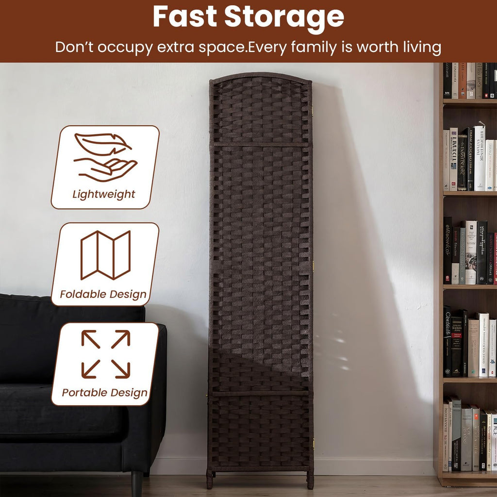 FDW Room Divider 4 Panel Screen 5.6 Ft Tall Partition Privacy Screens Folding Room Separation Free Standing Waterproof Wood Frame Wall Divider, Dark Brown
