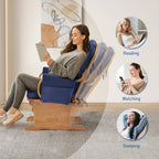 Beech Wood Gliding Rocking Chair for Nursery, Rocking Chair Glider Rocker with Arm Rest, Padded Cushion for Living Room Bedroom Reading Room, 280lbs Weight Capacity, Blue