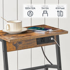HOOBRO Side Table with Charging Station, Small End Table with Magazine Storage Rack, Industrial Nightstand for Small Spaces, Living Room, Bedroom, Dorm, Office, Rustic Brown and Black BF001UBZ01