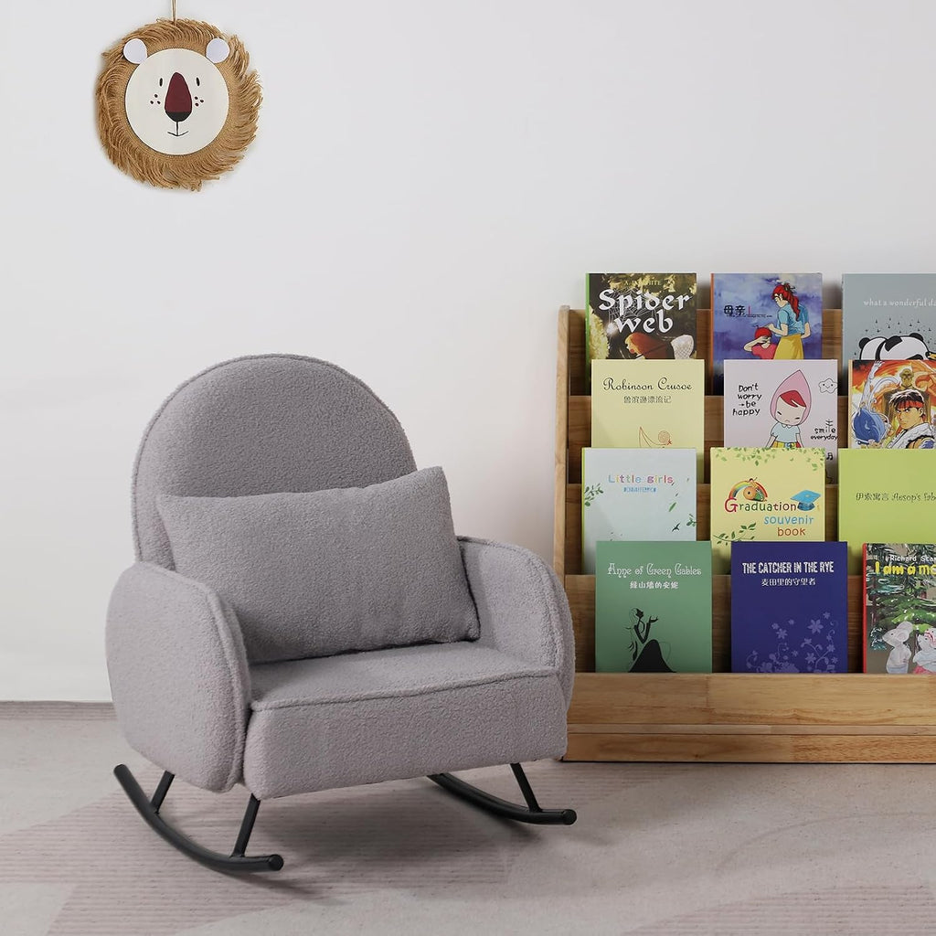 Baby Rocking Chair,Toddler Chair,Kids Chair,Kids Sofa, Shaky Metal Foot and Sherpa Fabric,Toddler Rocking Armchair for Boys and Girls Rest (Grey)