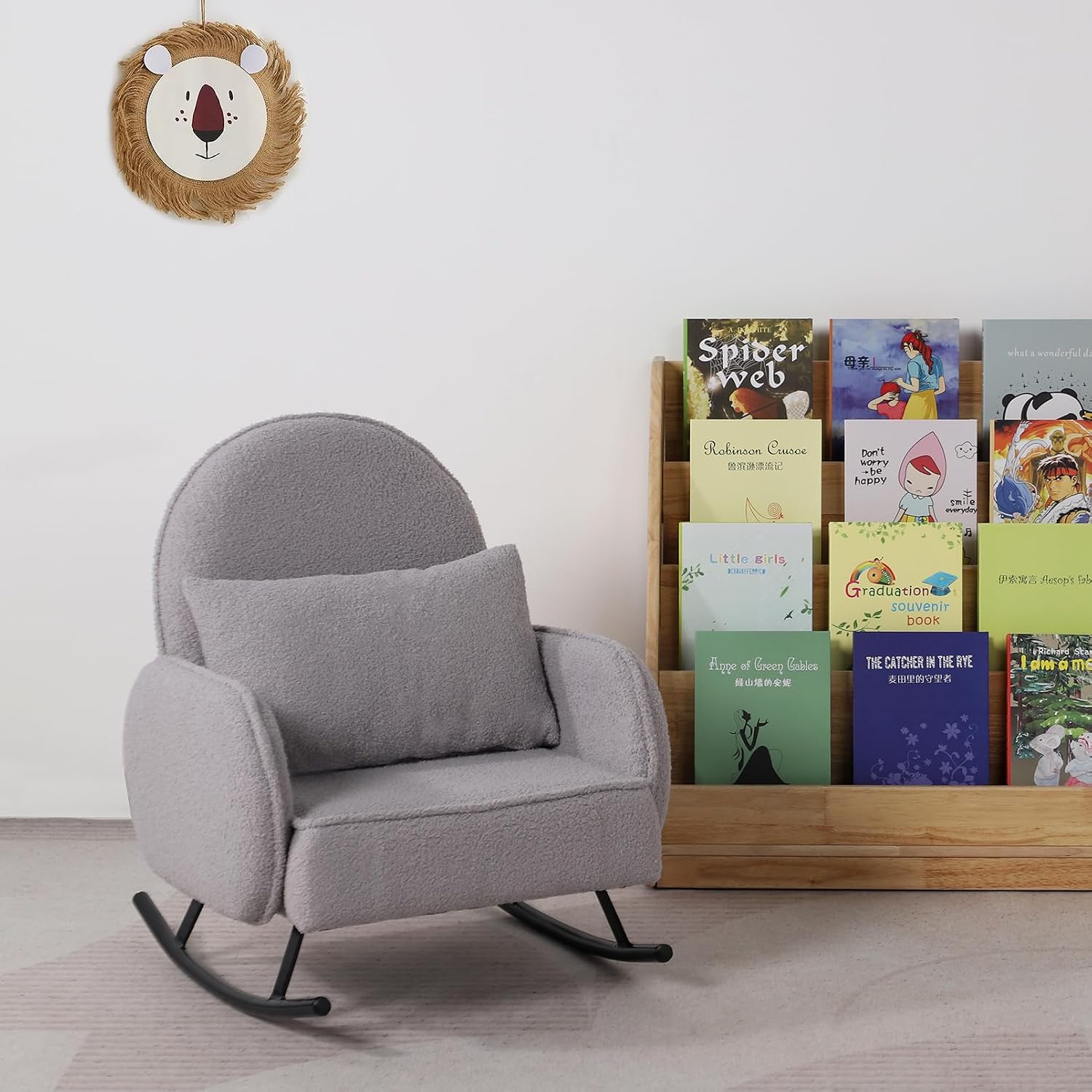 Baby Rocking Chair,Toddler Chair,Kids Chair,Kids Sofa, Shaky Metal Foot and Sherpa Fabric,Toddler Rocking Armchair for Boys and Girls Rest (Grey)