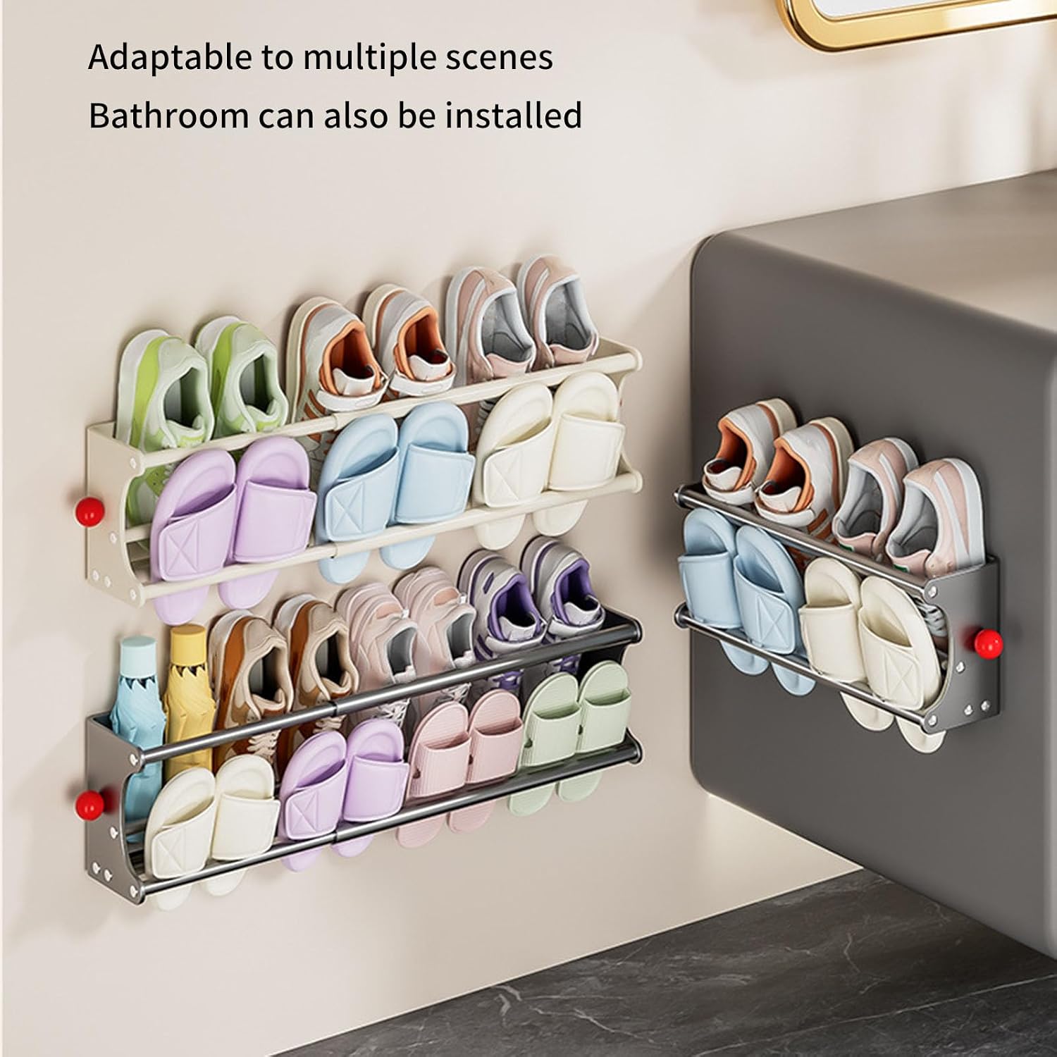 PVC Foldable Shoe Shelf with 2 Tiers Mounting Option Holds Multiple Pairs Ergonomic Wall Mounted Shoe Rack PVC Shelf