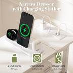 Yoobure LED Narrow Nightstand with Charging Station - Slim Dresser for Bedroom Narrow Side Table Storage Cabinet, Small Dressers Chest of Drawers, Tall Night Stand End Table for Small Spaces, White