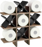 Weysat Tic Tac Toe Toilet Paper Holder Stand Bathroom Wall Decor Rustic Wooden Hanging Storage Freestanding Wall Mounted Shelves Decor for Toilet Tissue Farmhouse