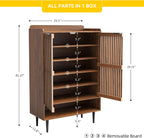 Shoe Cabinet with 2 Doors for Entryway, 21 Pairs Wooden Shoe Storage Cabinet with Adjustable Shelves, Farmhouse Hidden Shoe Organizer for Hallway & Mudroom, Slim Freestanding Shoe Cabinet, Walnut