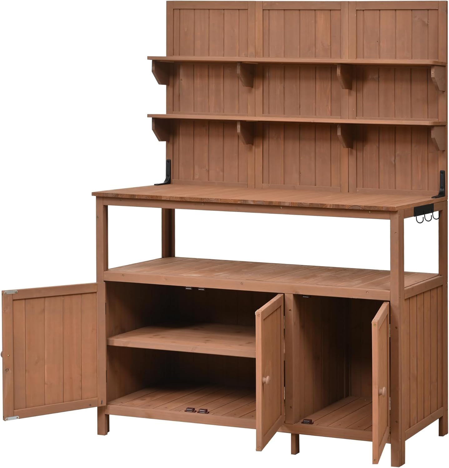 Outdoor Potting Bench Table with Hutch, 50.2" Solid Fir Wood Garden Workstation, Large Countertop, 2 Shelves, 2 Cabinets, for Gardening (Natural6, 50.2")