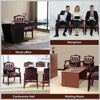 Leather Office Guest Chairs Set of 2, Ergonomic Waiting Room Chair with Arms Reception Chairs No Wheels Conference & Meeting Side Chairs Executive Furniture (Burgundy)