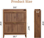 Fluted Shoe Storage Cabinet with 2 Flip Door for Entryway, Modern Freestanding Narrow Wood Shoe Rack Cabinet for Foyer, Front Door, Hallway