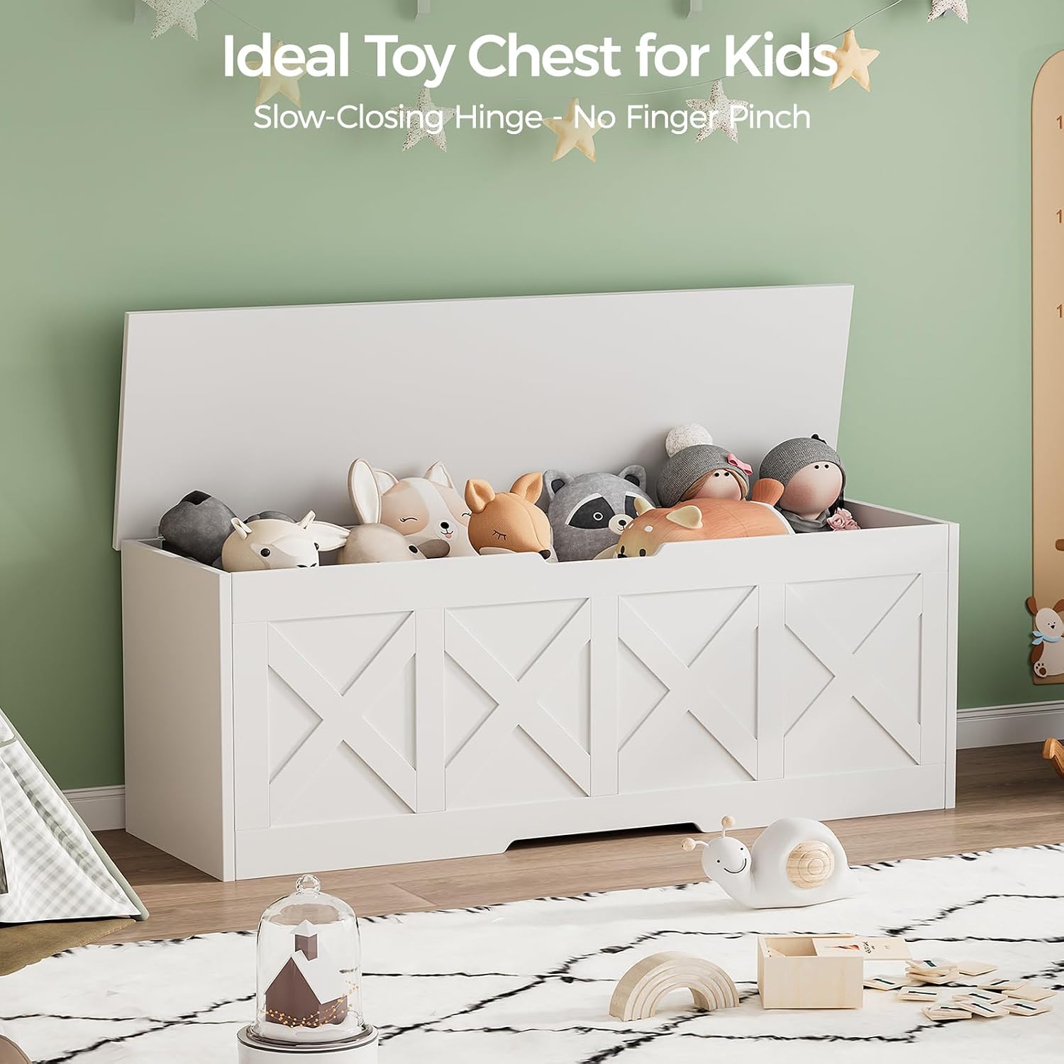 Homleke 47.2" Extra-Large Wooden Storage Chest – Farmhouse Toy Box, Entryway Bench, Bedroom Storage, Safety Hinge, Easy Assembly, White
