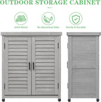 Outdoor Potting Bench with Storage Cabinet and Metal Top, Wood Workstation for Outdoor Patio, Garden (Light Grey, 31x17x36‘’)