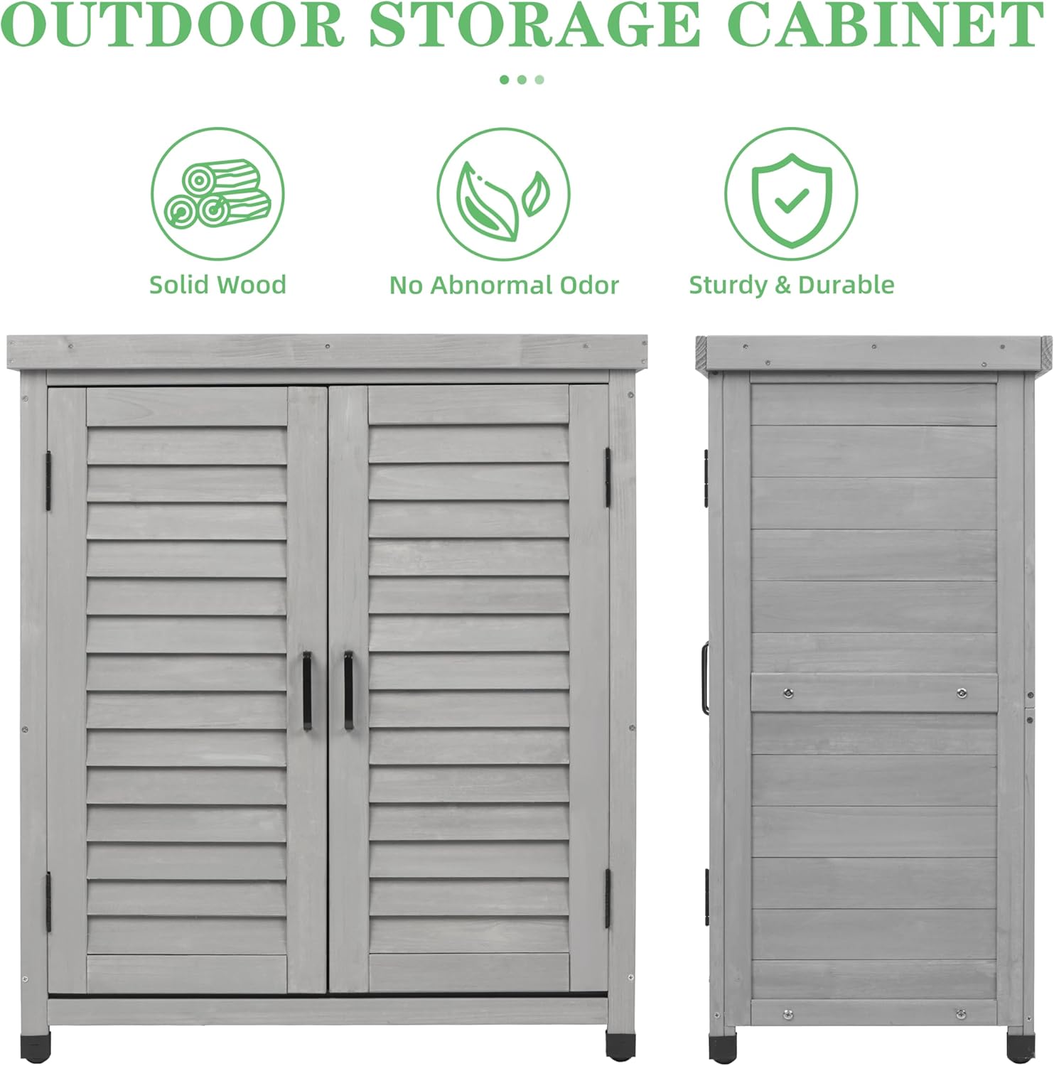 Outdoor Potting Bench with Storage Cabinet and Metal Top, Wood Workstation for Outdoor Patio, Garden (Light Grey, 31x17x36‘’)