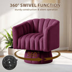 YSICK Swivel Accent Chair,360°Swivel Barrel Chairs, Mid-Century Chair with Wide Upholstered, Modern Velvet Fabric, Round Armchair for Living Room, Lounge, Bedroom, Purple
