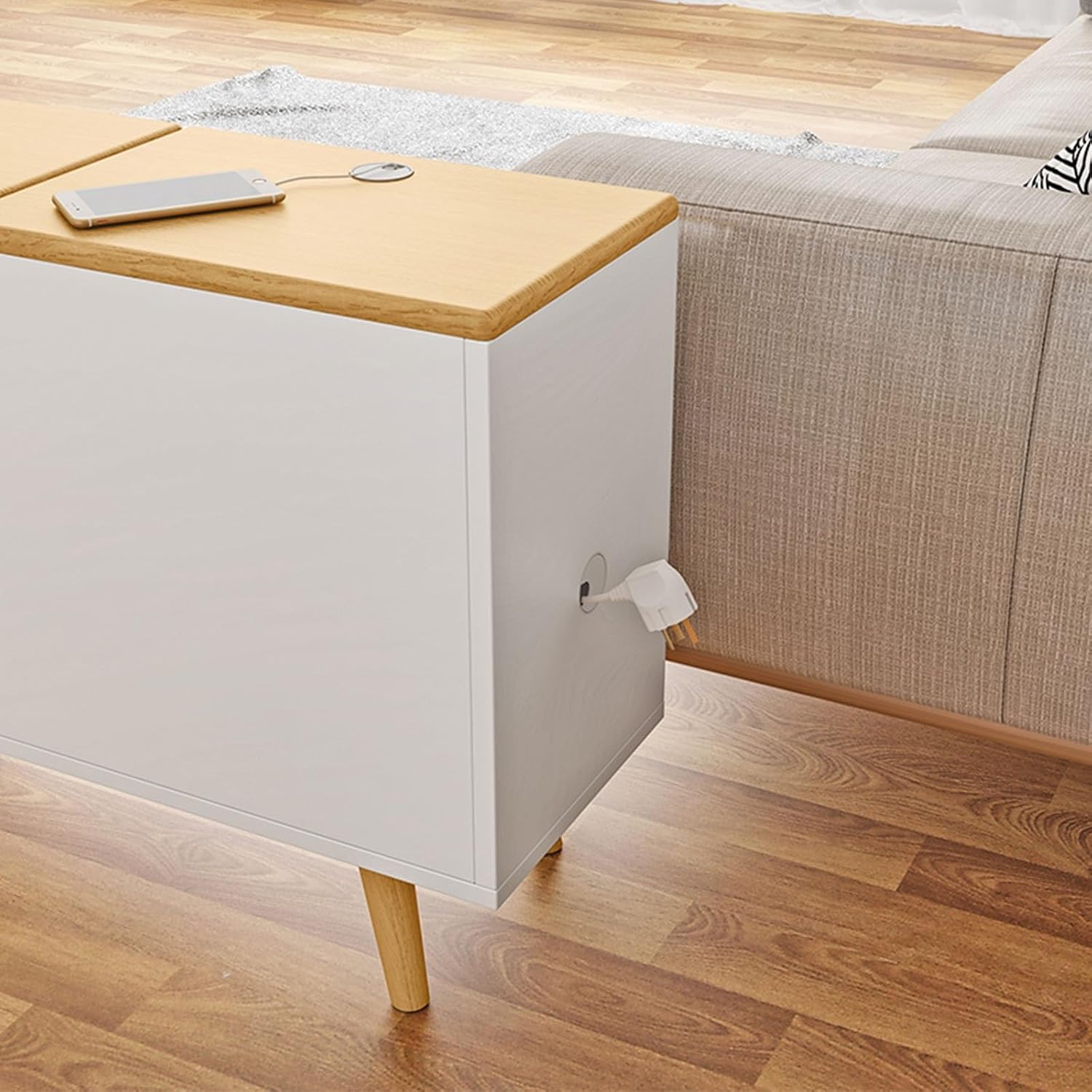 Side Table With 2 Drawers & Hidden Storage Couch Table Sturdy Nightstand With Cable Management Holes Modern Coffee Table Multi-Purpose End Table For Bedroom, Living Room, Office(Black,35.4x11.8x23.6in