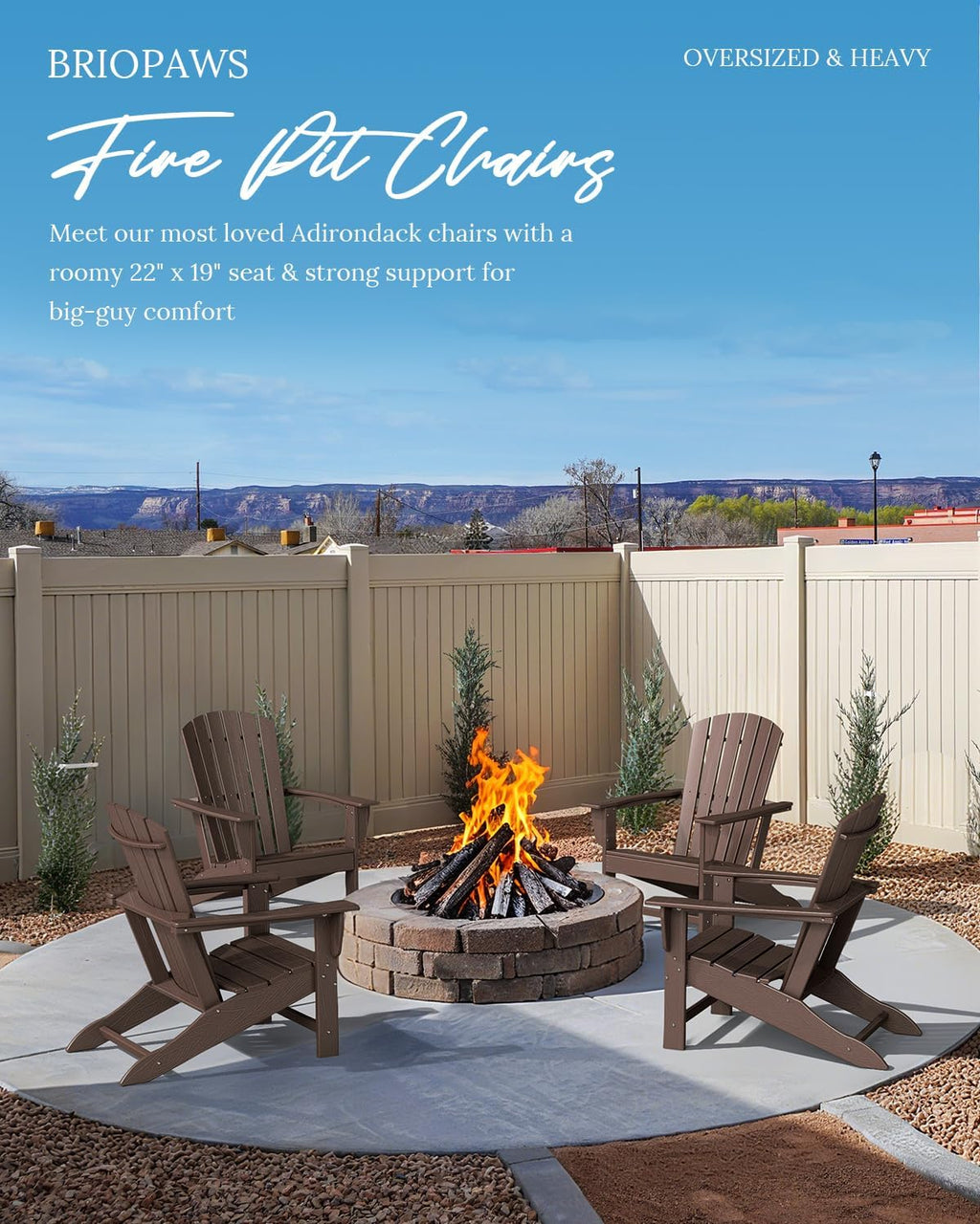 BRIOPAWS Adirondack-Chairs-Set of 2 | Brownwood Grain |Fire Pit Chair | Oversized | HDPE Plastic | Weather Resistant | for Deck Outdoor Poolside Campfire