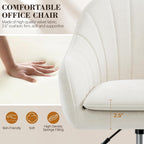 Vanity Chair with Wheels, Adjustable Swivel Desk Chair, Velvet Home Office Makeup Chair with Gold Base, Beige