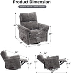 Oversized Glider Rocker Recliner, 26" Extra Wide 360° Swivel Nursery Recliner with Adjustable Headrest, Chenille Rocking Nursery Chair with Overstuffed Armrest, Lumbar Support, Dark Grey