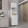 19.7" D*19.6" W*80.3" H Storage Cabinet with 6 Spice Cubbies, 2 Shelves & Single Door, Rectangular Kitchen Pantry, Modern Minimalist, for Living Room, Dining Room, White