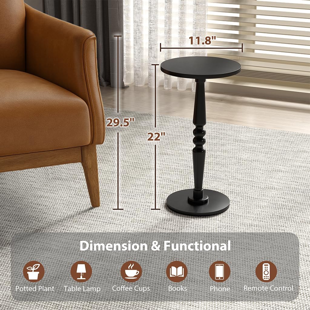 Small Wood Round Side Table - Accent Nightstand Pedestal Table for Living Room, Bedroom - Compact Coffee Table, Tea Table, Drink Table, End Table for Small Spaces, Corners, Office