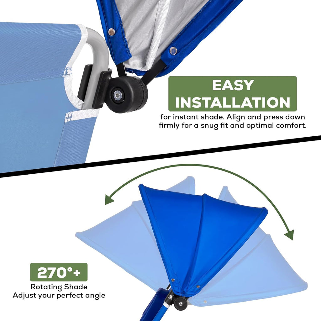 2PK Face-Down Tanning Beach Chair with UPF 50+ Canopy, Adjustable Folding Sunbathing Lounger with Face Hole & Arm Slots, Lightweight Reclining Chair for Beach & Pool, Royal Blue
