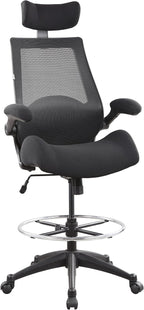 BOLISS Drafting Tall Office Chair 400lbs High Back Wide Standing Desk Chair Comfortable with Flip up Armrests Lumbar Support Adjustable Big Footrest Ring(Black)