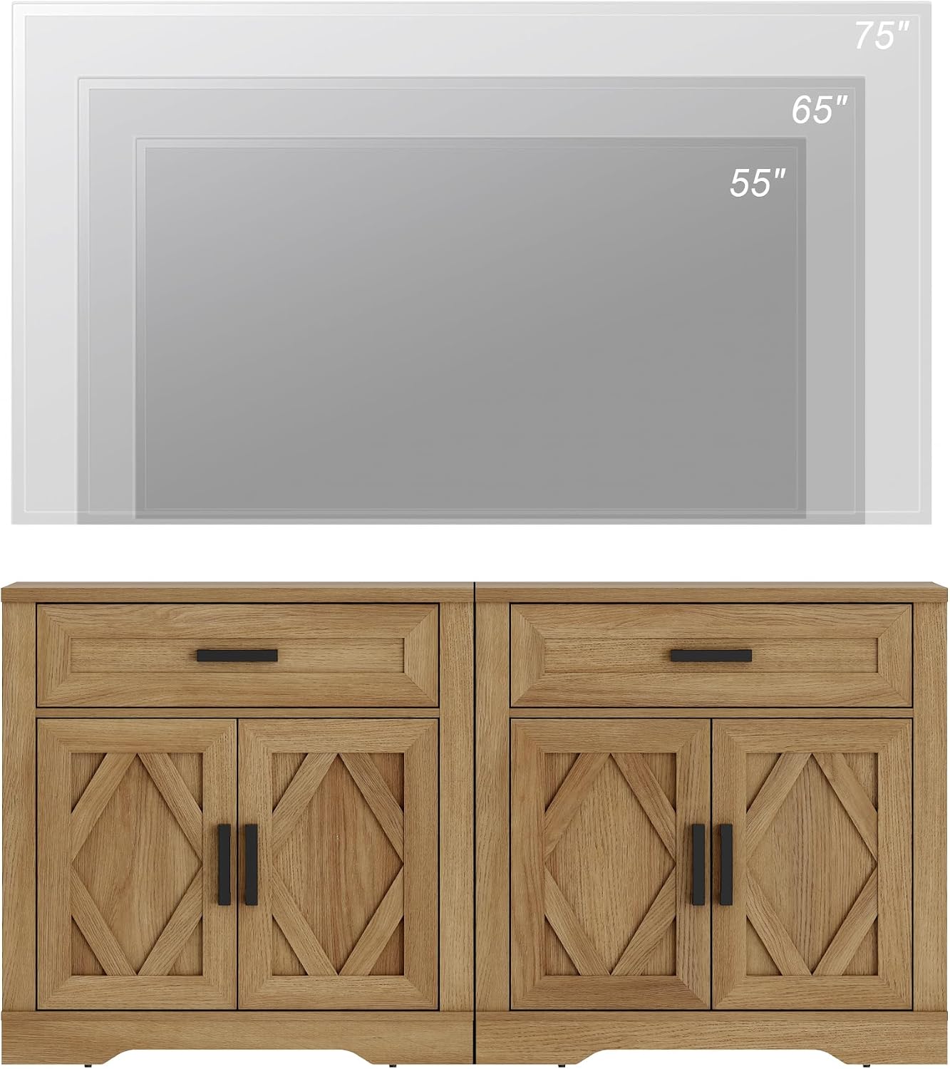 WAMPAT 2-in-1 Vintage Farmhouse Style Buffet Sideboard Cabinet with Storage, 63-inch Rustic Wood Accent Cabinet with Drawers and Barn Doors for Kitchen, Coffee Bar,Walnut