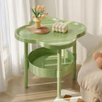 Petal-Shaped Side Table Living Room, 2-Tier Storage Small Coffee Table 15.35”, Lightweight Stable with Storage for Bedroom Small Spaces, Modern Couch Table for Home (Green)