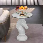 Horse Head Accent Side Table, Unique Resin Animal Statue End Tables with Faux Marble Top, Modern Classical Decoration for Home, Living Room Bedroom and Entryway (White Horse Head)