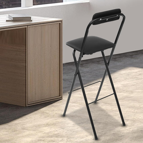 1 Pcs Folding Bar Stools, 29.5 Inch Portable Tall Chairs with Backrest, Carbon Steel Frame and PU Padded Seat for Kitchen, Cafe, Living Room, Camping (Black-2)