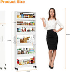 Slim Storage Cart, Lightweight 6 Tier Metal Rolling Utility Kitchen Cart on Wheels, Mobile Storage Shelving Unit Organizer for Bathroom Laundry Office Narrow Places (White, 6" D)