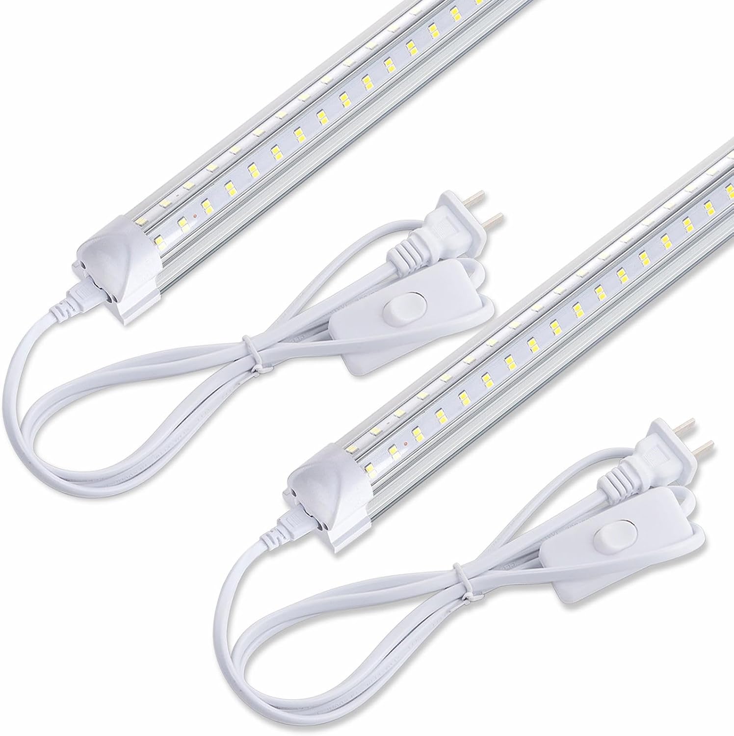 2FT LED Shop Light, 25W 3100lm Super Bright 6500K, Clear Cover, V-Shape, Linkable T8 LED Fixture and Under Cabinet Lights for Workbench, Garage (2 Pack)