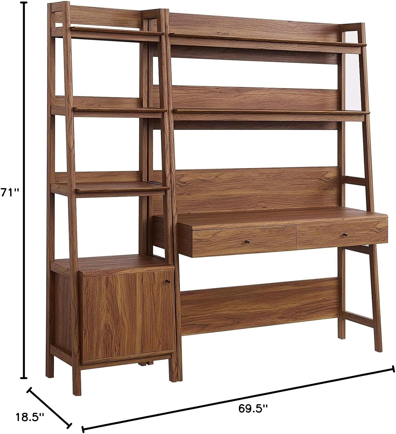Modway 2-Piece Home Office Desk and Bookshelf Display Case in Walnut