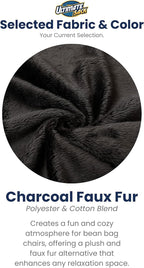 ULTIMATE SACK | 6 Ft Bean Bag Chair &Foot Stool | Charcoal Fur | Foam Filled - Removable Washable Cover