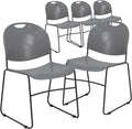 Flash Furniture 5 Pack HERCULES Series 880 lb. Capacity Gray Ultra-Compact Stack Chair with Black Powder Coated Frame