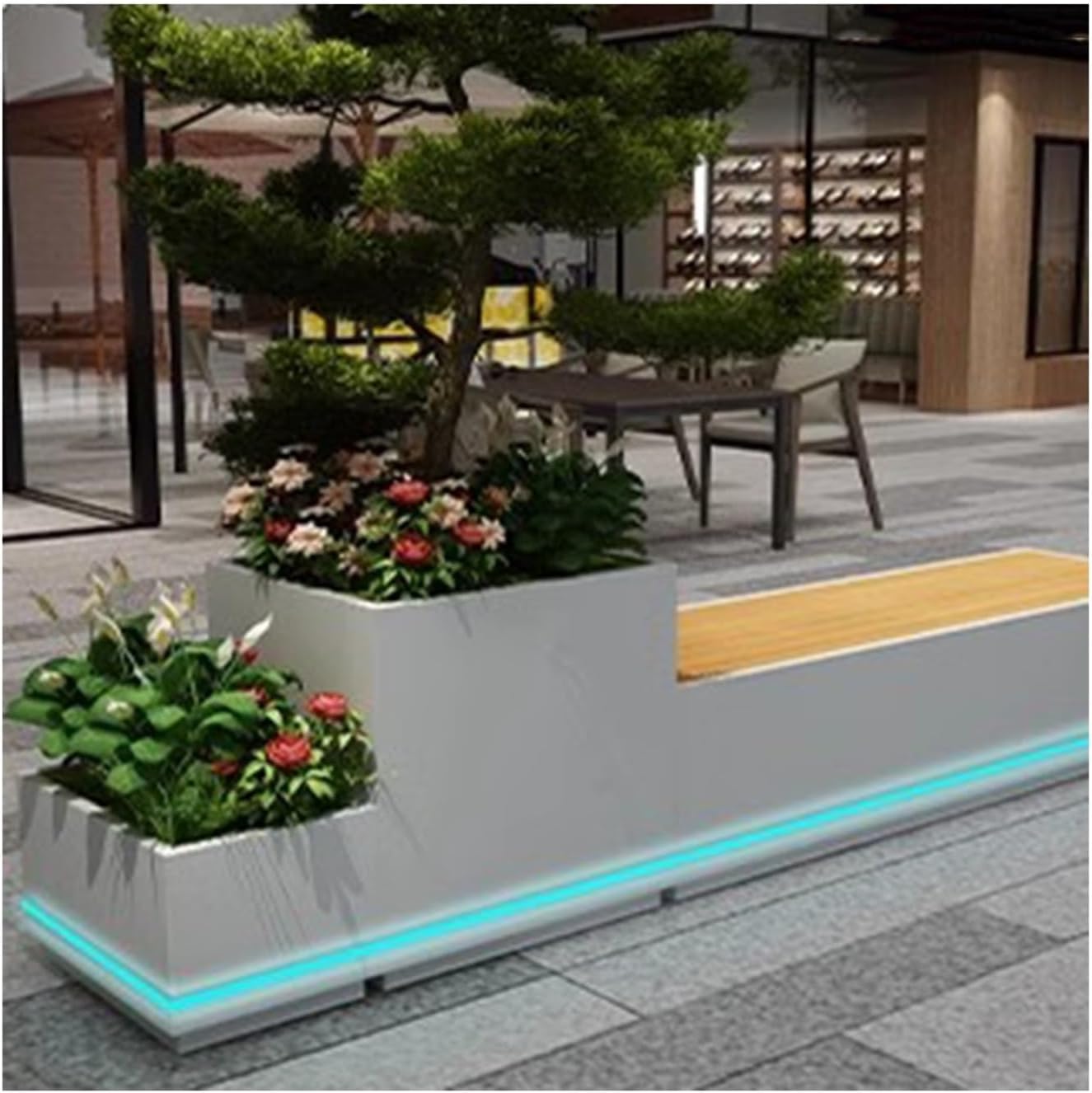 Planter Box with Bench Outdoor Flower Boxes Leisure Chairs Terraces Parks Courtyards Benches Beds