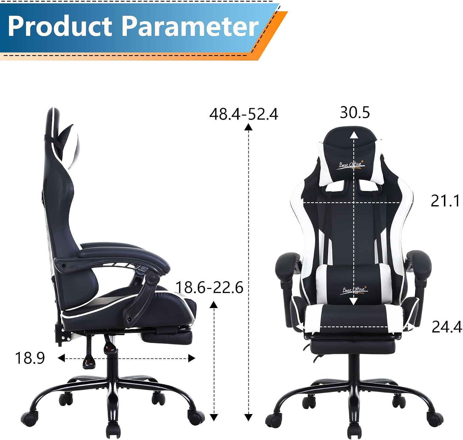 PayLessHere Ergonomic Racing Desk Chair Computer Chair Gaming Chair with Footrest Lumbar Support Headrest Armrest Task Rolling Swivel Ergonomic E-Sports Adjustable PC Gamer Chair, White