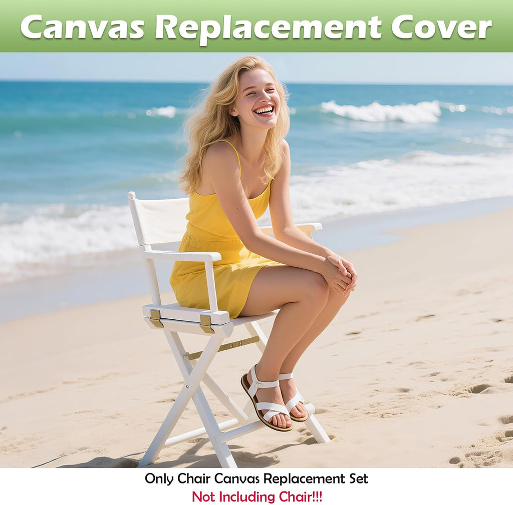 STAY GENT 18''L X 15''W 2 Set Directors Chair Replacement Canvas for 18'' Director Chairs, Replacement Cover Canvas Seat and 19.7''L X 6.3''W Back Covers Kit for Director Chairs Movie Chair, White