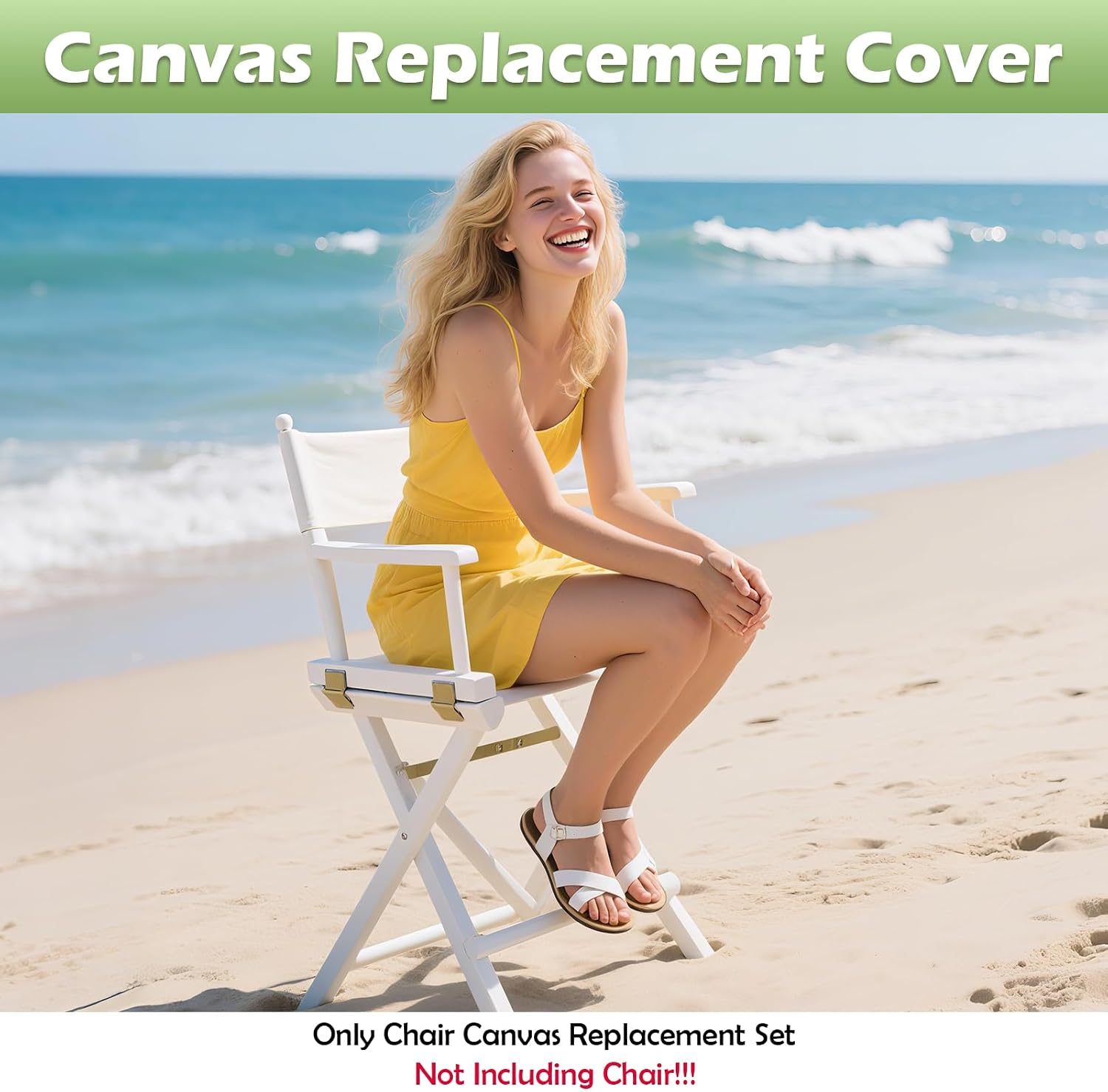 STAY GENT 18''L X 15''W 2 Set Directors Chair Replacement Canvas for 18'' Director Chairs, Replacement Cover Canvas Seat and 19.7''L X 6.3''W Back Covers Kit for Director Chairs Movie Chair, White