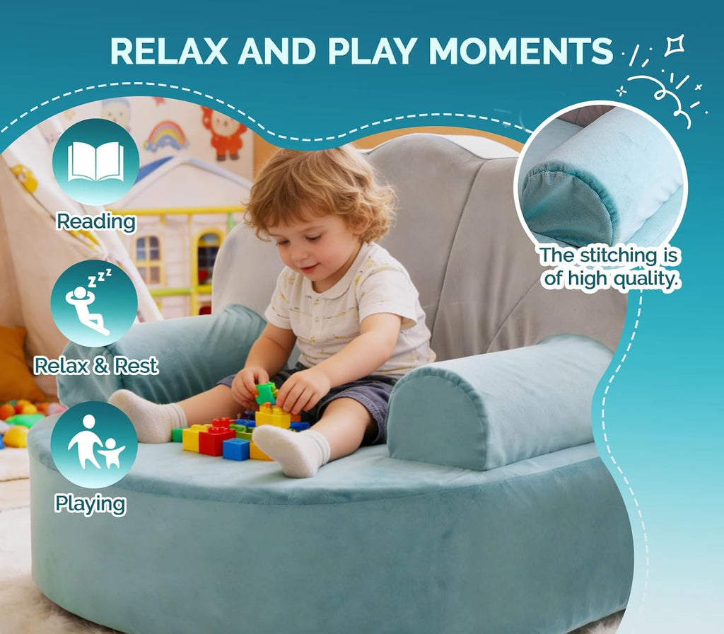 Snuggly Toddler Chair Soft Kids Sofa Cozy Kids Chairs Comfy for Toddlers 1-3, Plush Child Seat with Carry Handle Green Shell