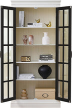 roomfitters 71.2'' Pantry Cabinet with Glass Door, Farmhouse Display Cabinet with Storage for Kitchen and Hallways, Black & Cream White