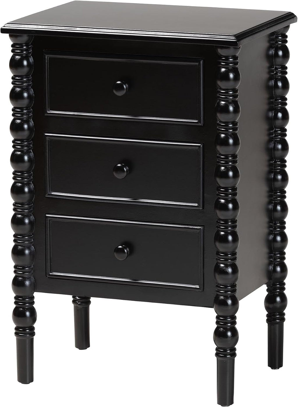 Baxton Studio Malinda Classic Black Wood 3-Drawer End Table with Spindle Legs