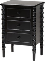 Baxton Studio Malinda Classic Black Wood 3-Drawer End Table with Spindle Legs
