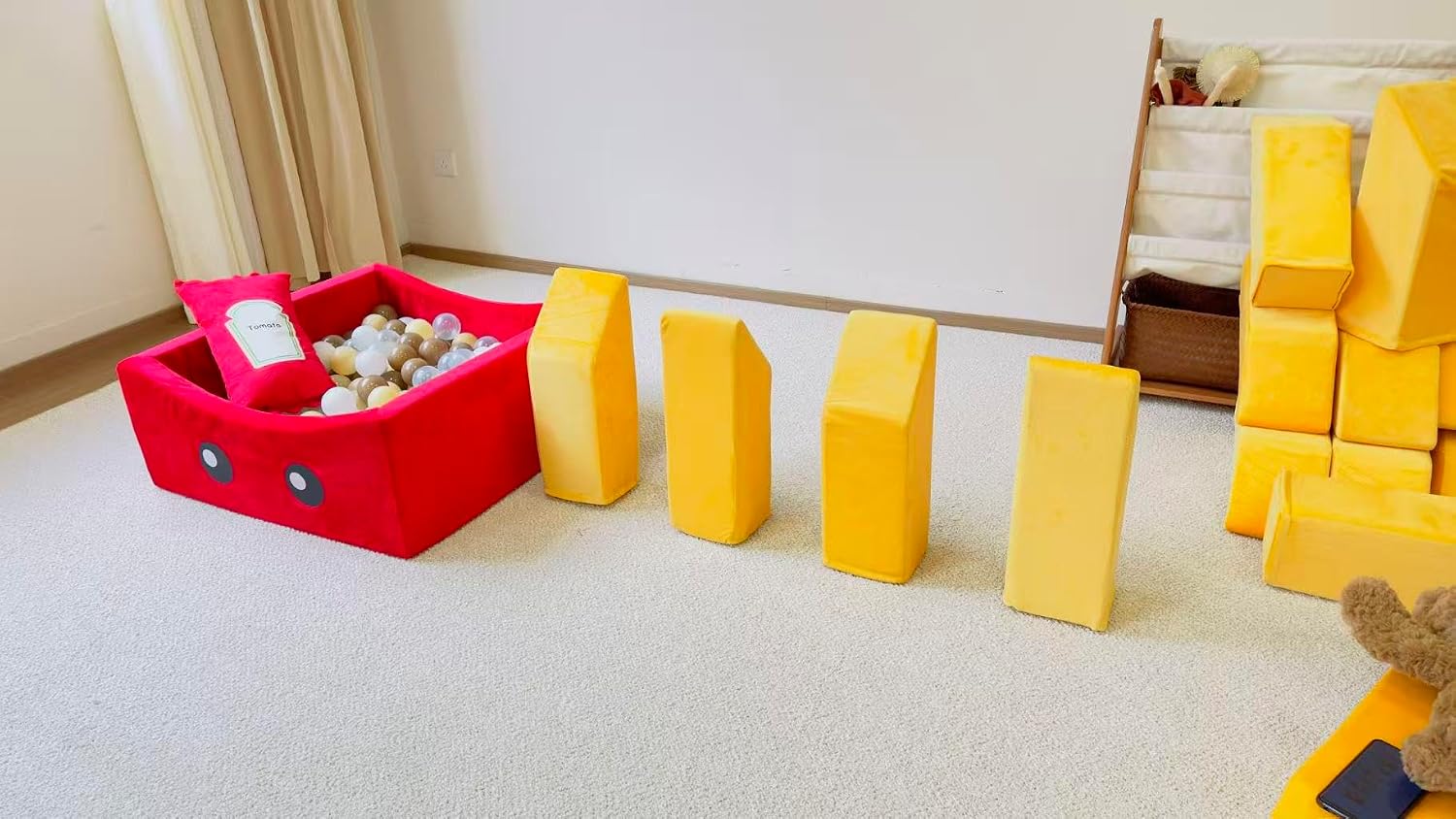BABAMU Modular Kids Play Couch, Fries Box Design Child Sectional Sofa, Fort-Play Bedroom & Playroom Furniture for Toddlers, Convertible Foam, Washable Covers