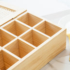 JJSQ Wooden Tea Bag Organizer Box with Lid, 8 Compartment Tea Storage Chest, Tea Caddy Holder Organizer for Countertop, Tea Station and Tea Accessories (Natural)