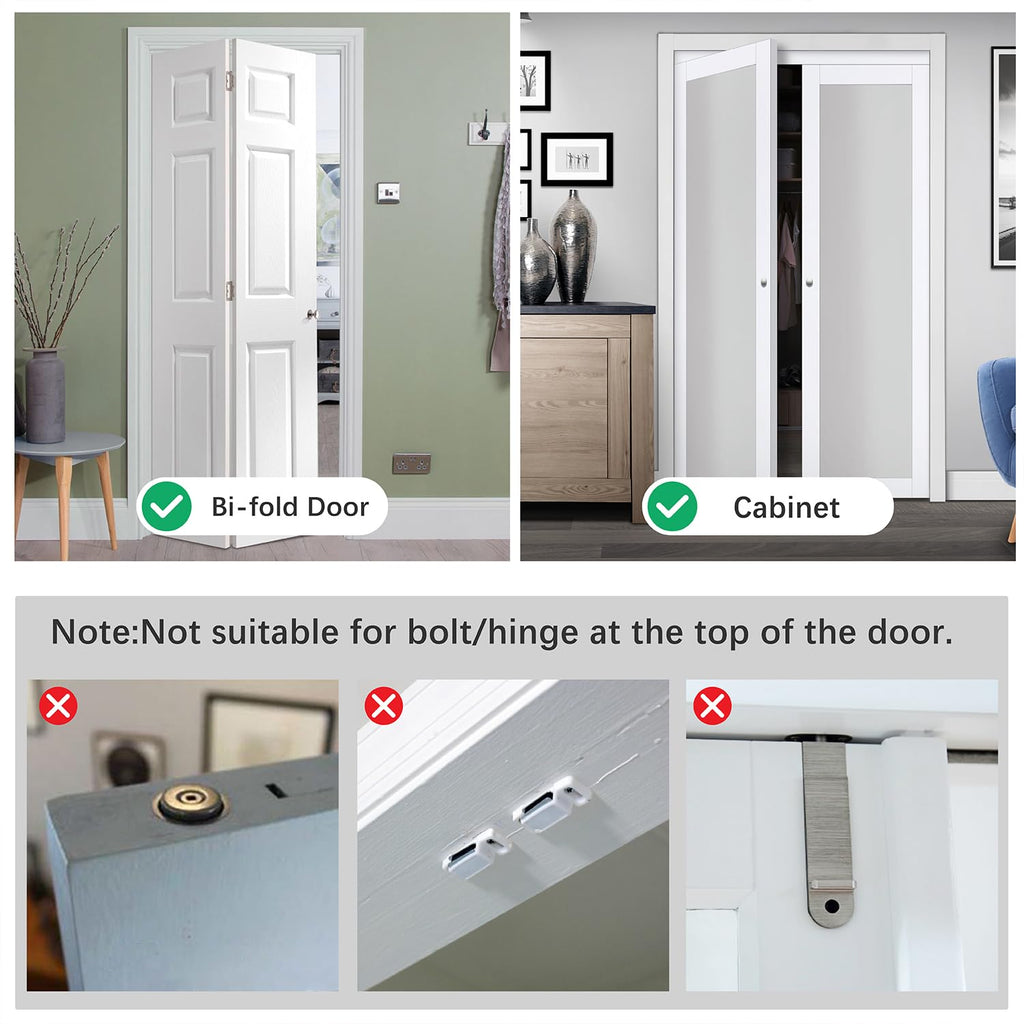 Metal Bifold Door Lock - Double Door Child Safety Locks Keep Toddler, Cats&Dogs Out of Closets, Cabinets, Pantry - No Need Install (1PC)