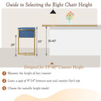 26" H Counter Height Bar Stools Set of 3, Modern Barrel Counter Stools with Backrest, Linen Upholstered Barstools for Kitchen Island, Gold Frame, Support 450 LBS (Blue)