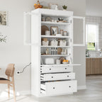 Freestanding Kitchen Pantry Storage Cabinet, 36 * 16.5 * 78 Inch Multifunctional Cupboard with 3 Drawers, Adjustable Shelves and Power Outlet for Dining Room, White